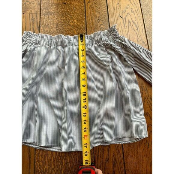 AMERICAN EAGLE OUTFITTERS Sz M Blue Pin Striped Top 3/4 Tie Sleeves Excellent - Picture 4 of 5